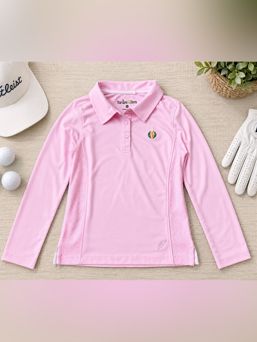 Turtles & Tees Girls XS Pink Long Sleeve Golf Polo Performance Athletic Shirt